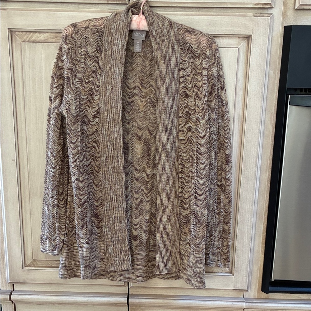 Chico's Tan and Brown Knit Cardigan Sz 0 XS